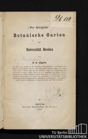 Der Königliche Botanische Garten der Universität Breslau
