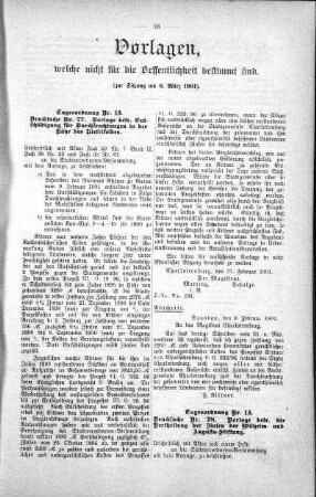 Vorlagen welche nicht für die Oeffentlichkeit bestimmt sind., 06. März 1901