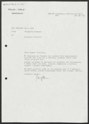 Brief an Giovanni Ottolini, 29.05.1996