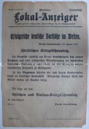 Extra-Blatt des "Berliner Lokal-Anzeiger" zum Kriegsverlauf an der Westfront