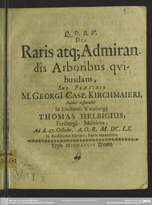 De raris atq[ue] admirandis arboribus quibusdam