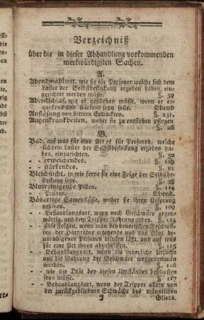 Verzeichniß über die in dieser Abhandlung vorgekommenden merkwürdigsten Sachen.