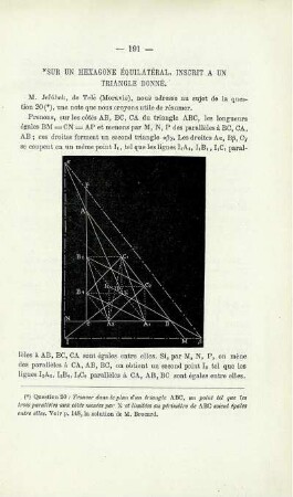 SUR UN HEXAGONE ÉQUILATÉRAL, INSCRIT A UN TRIANGLE DONNÉ.