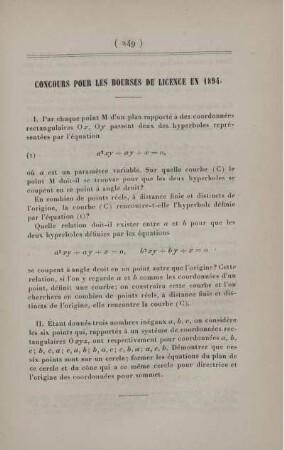 Concours pour les bourses de licence en 1894.