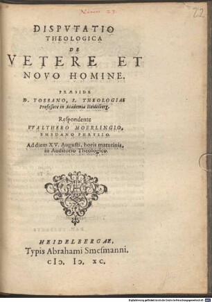 Disputatio Theologica De Vetere Et Novo Homine
