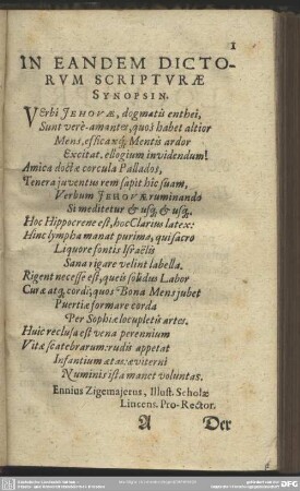 In Eandem Dictorum Scripturae Synopsin
