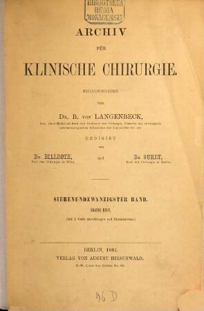 Archiv für klinische Chirurgie. 27. 1882