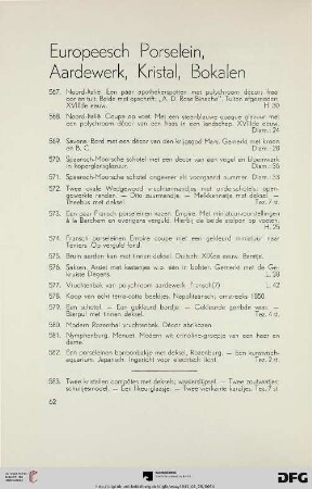 Europeesch porselein aardewerk, kristal, bokalen (Nr. 567-591)