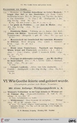 VI. Wie Goethe feierte und gefeiert wurde (Nr. 740 - 790)