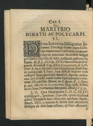Cap. I. De Martyrio Ignatii Ac Palycarpi.