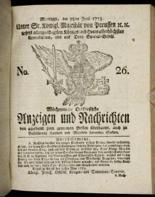 No. 26. Montags, den 28ten Junii 1773.