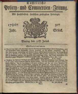 31tes Stueck, Montag den 31ten Julius. 1786