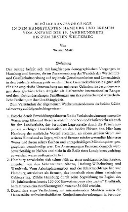 Bevölkerungsvorgänge in den Hansestädten Hamburg und Bremen vom Anfang des 19. Jahrhunderts bis zum Ersten Weltkrieg