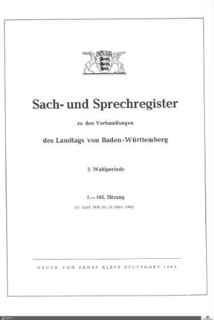 3: Landtag Baden-Württemberg, Sach- und Sprechregister, 1956-1960