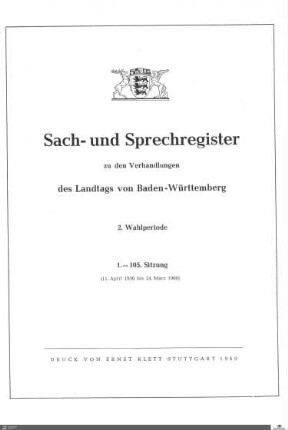 3: Landtag Baden-Württemberg, Sach- und Sprechregister, 1956-1960