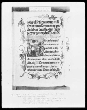 Glockendon-Missale — Initiale V (iri galilei), darin Christi Himmelfahrt, Folio 84verso