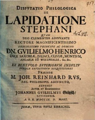 Dispvtatio Philologica De Lapidatione Stephani