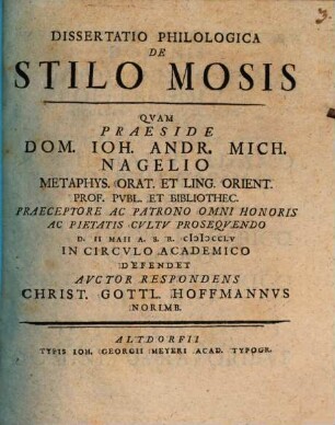 Dissertatio Philologica De Stilo Mosis