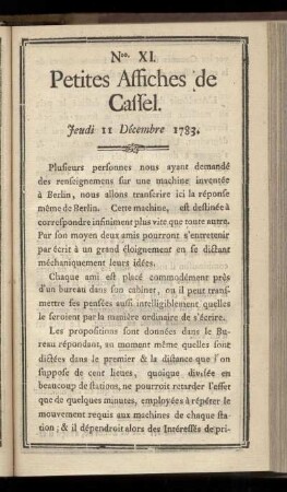 No XI (Jeudi 11 Décembre 1783)