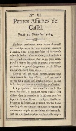 No XI (Jeudi 11 Décembre 1783)