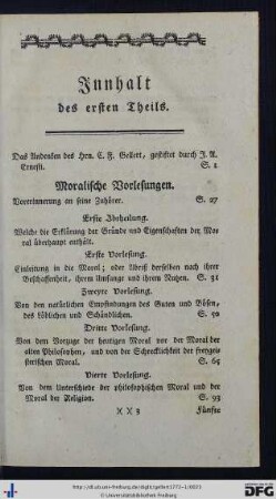 Innhalt des ersten Theils.