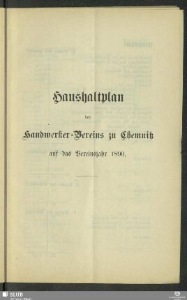 Haushaltsplan des Handwerkervereins zu Chemnitz auf das Vereinsjahr 1890