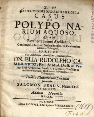Expositio Medico-Chirurgica Casus De Polypo Narium Aquoso
