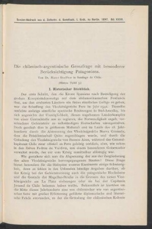 Die chilenisch-argentinische Grenzfrage mit besonderer Berücksichtigung Patagoniens.