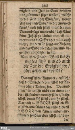 Was doe Ewigkeit sey? und ob auch die Zeit die Ewigkeit sey, oder genennet werde?