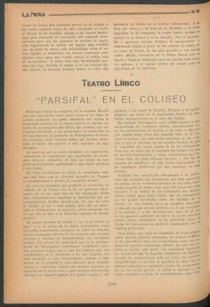 Teatro lírico : "Parsifal" en el Coliseo