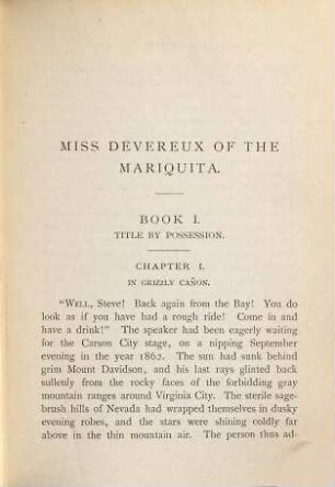 Miss Devereux of the Mariquita : a story of Bonanza days in Nevada, 1