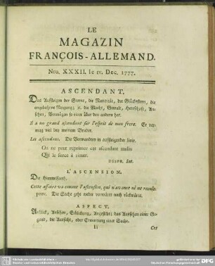 Nro. XXXII. le IV. Dec. 1777