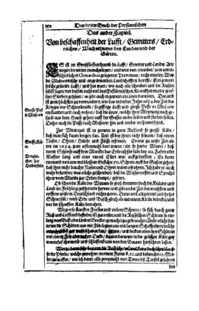 Das ander Capitel. Von beschaffenheit der Lufft/ Gewitters/ Erdreiches/ Wachsthums des Landes und der Gärten.