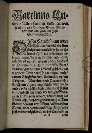 Martinus Luther / Allen framen unde truwen Parheren unde Predigern ...