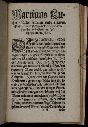 Martinus Luther / Allen framen unde truwen Parheren unde Predigern ...