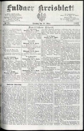 Erste Ausgabe vom Dienstag, den 29. März 1892.