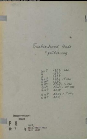 Zivilstandsregister der Juden für den Ort Freckenhorst (GHT 1822 vacant, GHT 1826-1830, 1837, 1839; G 1823, 1825) (Gemeinde: Freckenhorst, Kreis Warendorf)