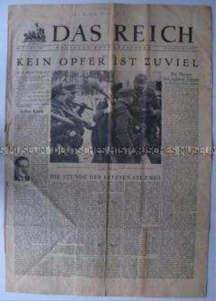 Wochenzeitung "Das Reich" mit Durchhaltepropaganda