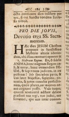 184-191, Pro Die Jovis, Devotio erga SS. Sacramentum