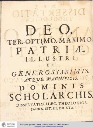 Deo. ter. optimo. Maximo. Patriae Illustri