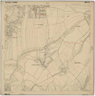 Schadensplan der Stadt Dresden. Bearbeitet 1945/1946 vom Stadtplanungsamt Dresden. [Grundlagenkarte: Plan von Dresden. Blatt 1 [Altstadt, Neustadt], mit Legende zum Zerstörungsgrad (schwarz - total zerstört; blau - schwer beschädigt; grün - mittelschwer beschädigt; rot - leicht beschädigt) : Plan von Dresden. 1911/13/38/39/40. Blatt 1-12. 14-22, 24, 27, 29, 36, 39, 41-42. Bearb. Vom Vermessungsamt. 1:5000. 1.-9.,11., 13., 14. Aufl. Dresden 1911/13/38/39/40. 50 x 50 cm. Die Blätter 23, 25, 28 und 40 sind nur unter Schadensplan zu finden.
