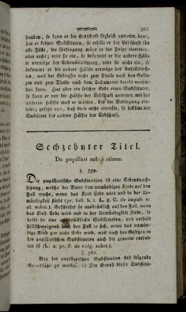 Sechzehnter Titel. De pupillari substitutione.