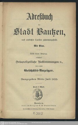 1899: Adreßbuch der Stadt Bautzen