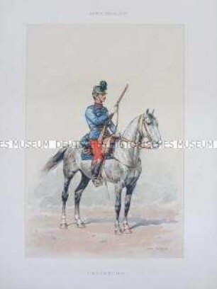 Uniformdarstellung, Jäger zu Pferde, Frankreich, um 1890.