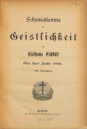 Schematismus der Diözese Eichstätt. 1890