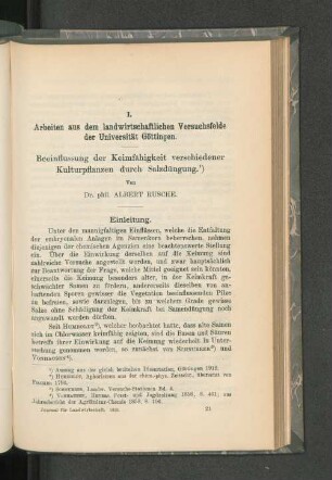 beeinflussung der Keimfähigkeit verschiedener Kulturpflanzen durch Salzdüngung.