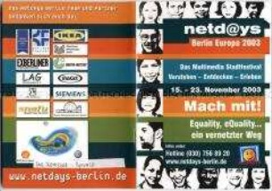 Veranstaltungsprogramm zum Multimedia-Stadtfestival "netdays Berlin Europa 2003"