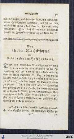 Von ihrem Wachsthume im siebenzehnten Jahrhunderte.