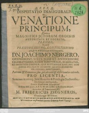 Disputatio Inauguralis De Venatione Principum