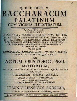 Baccharacum Palatinum Cum Vicinia Illustratum